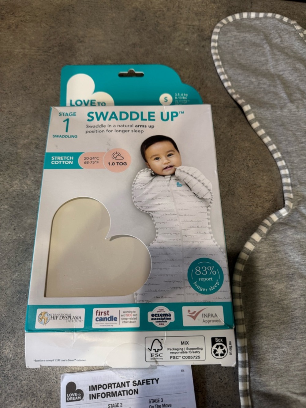 Love to Dream Swaddle Up Stretch Cotton Baby Sleeper - White with Gray Stripe